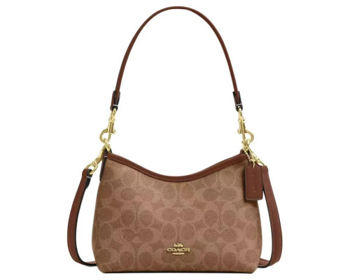 Coach Laurel Small Shoulder Bag In Signature Canvas Dark Beige