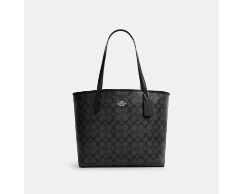Coach City Tote In Signature Canvas - Sv/Graphite Black