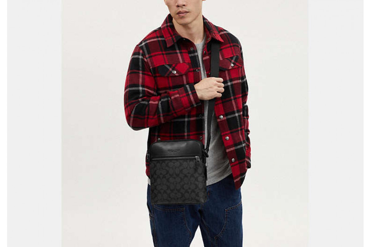 Coach Houston Flight Bag In Signature Canvas Gunmetal Charcoal Black