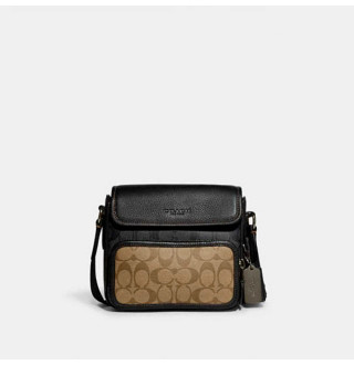 Sullivan Flap Crossbody In Blocked Signature Canvas - Gunmetal/Khaki/Charcoal