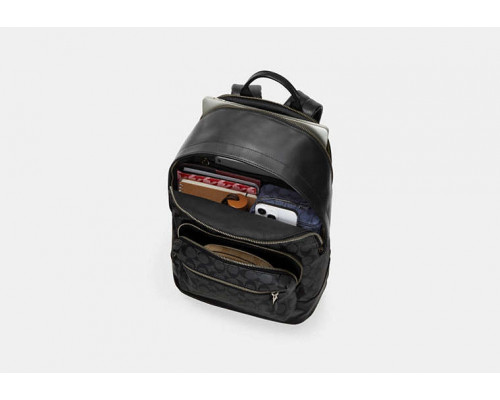 Coach West Backpack In Signature Canvas With Varsity Stripe - Gunmetal/Charcoal/Denim/Chalk Coach West Backpack In Signature Canvas With Varsity Stripe - Gunmetal/Charcoal/Denim/Chalk