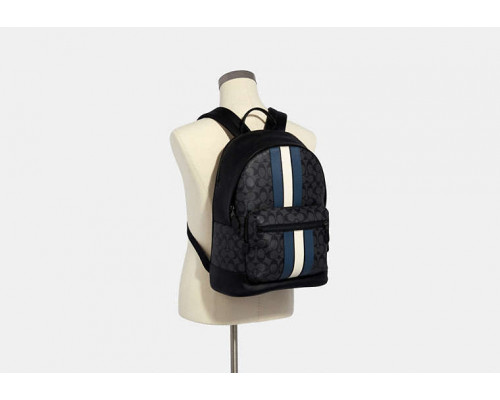 Coach West Backpack In Signature Canvas With Varsity Stripe - Gunmetal/Charcoal/Denim/Chalk Coach West Backpack In Signature Canvas With Varsity Stripe - Gunmetal/Charcoal/Denim/Chalk