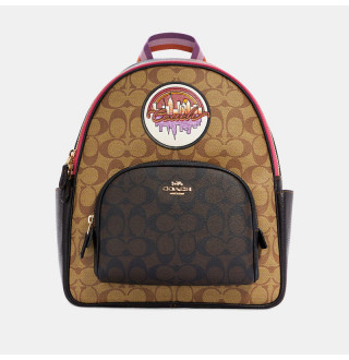 Court Backpack In Blocked Signature Canvas With Souvenir Patches – Khaki/Brown Multi