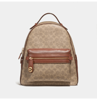 Campus Backpack 28 In Signature Canvas - Tan Rust/Brass