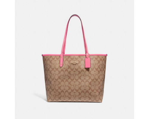 Coach Reversible City Tote In Signature Canvas - Khaki/Peony Coach Reversible City Tote In Signature Canvas - Khaki/Peony