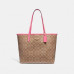 Coach Reversible City Tote In Signature Canvas - Khaki/Peony