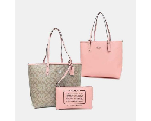 Coach Reversible City Tote In Signature Canvas - Khaki/Peony Light