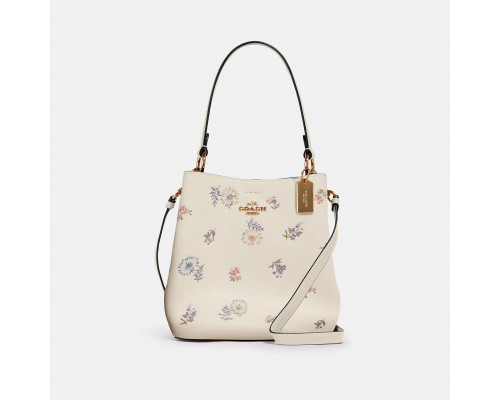 Coach Small Town Bucket Bag With Dandelion Floral Print - Im/Chalk Light Saddle Coach Small Town Bucket Bag With Dandelion Floral Print - Im/Chalk Light Saddle