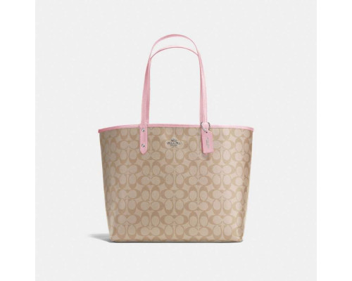 Coach Reversible City Tote In Signature Canvas - Khaki/Peony Light