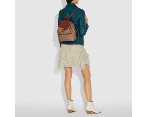 Coach Evie Backpack In Signature Canvas - Tan/Rust/Brass Coach Evie Backpack In Signature Canvas - Tan/Rust/Brass