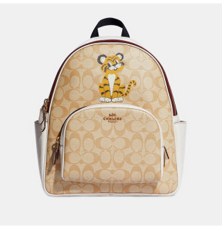 Court Backpack In Signature Canvas With Tiger – Light Khaki/Chalk