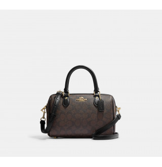 Rowan Satchel Bag In Signature Canvas - Gold/Brown Black
