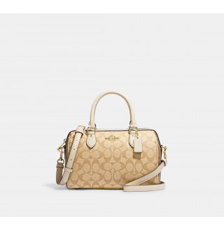 Rowan Satchel Bag In Blocked Signature Canvas - Gold/Light Khaki Multi