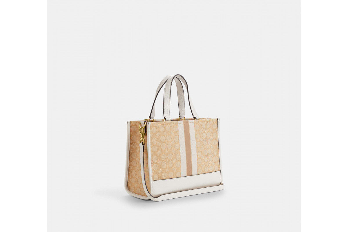 Coach Dempsey Carryall Bag In Signature Jacquard With Stripe And Coach Patch Gold Light Khaki Chalk