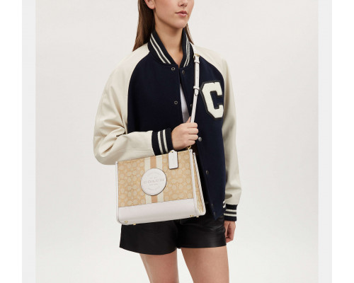 Coach Dempsey Carryall Bag In Signature Jacquard With Stripe And Coach Patch Gold Light Khaki Chalk